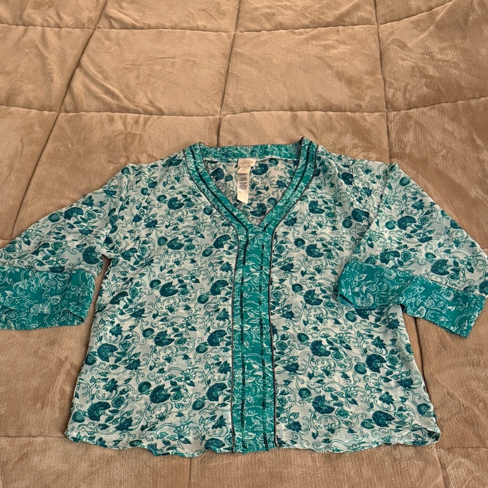 Chico's Turquoise and White Floral Tunic